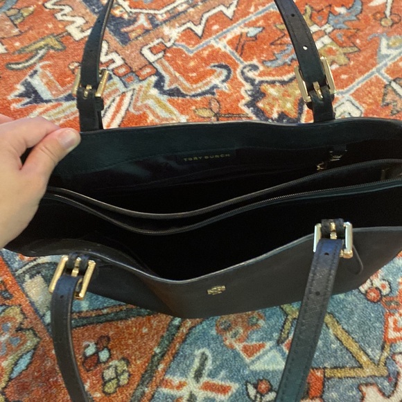 Tory Burch Small Emerson Tote Bag in Black with Gold Buckles - Picture 6 of 6